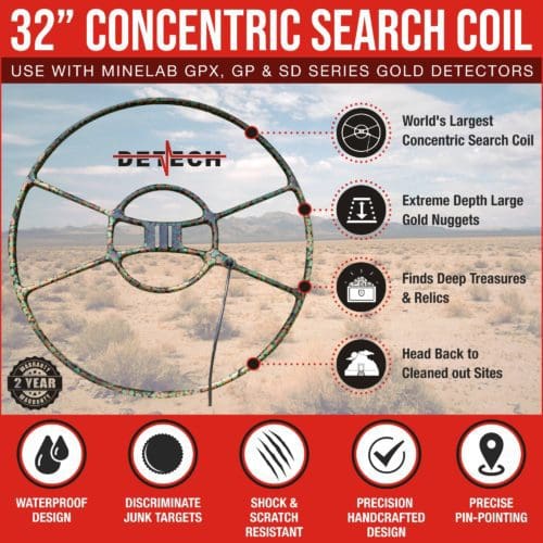 Detech 32″ Concentric Search Coil for Minelab GPX, GP, SD Series Gold Detectors