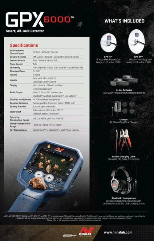 Minelab GPX 6000 Metal Detector – 2 Searchcoils + Free Bundle