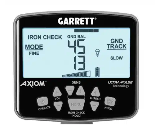 Garrett Axiom Metal Detector with 13″ DD, 11″ Mono Searchcoils & MS-3 Headphones