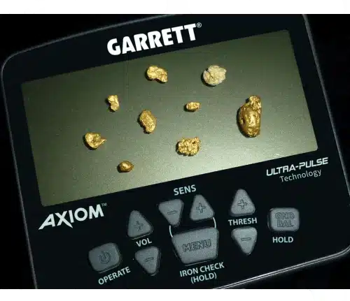 Garrett Axiom Metal Detector with 13″ DD, 11″ Mono Searchcoils & MS-3 Headphones